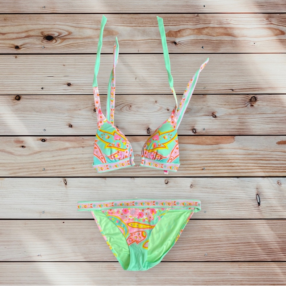 VICTORIA’S SECRET (2) Piece Halter Triangle Padded Top Bikini-Cut Bottoms